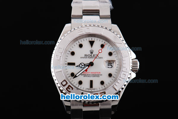 Rolex Yacht-Master Oyster Perpetual Chronometer Automatic with White Dial,White Bezel and Black Round Bearl Marking-Small Calendar - Click Image to Close